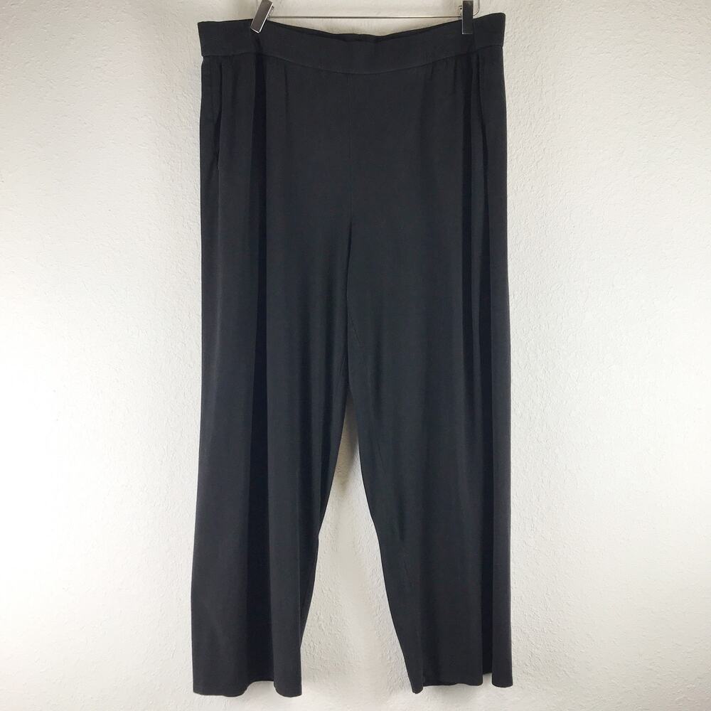 Eileen Fisher Pull-On Tencel Blend Tapered Leg Pants Pockets Black Plus Size 1X
